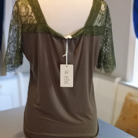 La miel eyelash lace t shirt green top - Picture 7 of 10